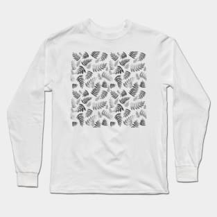 Modern Fern Leaves - Black & White Long Sleeve T-Shirt